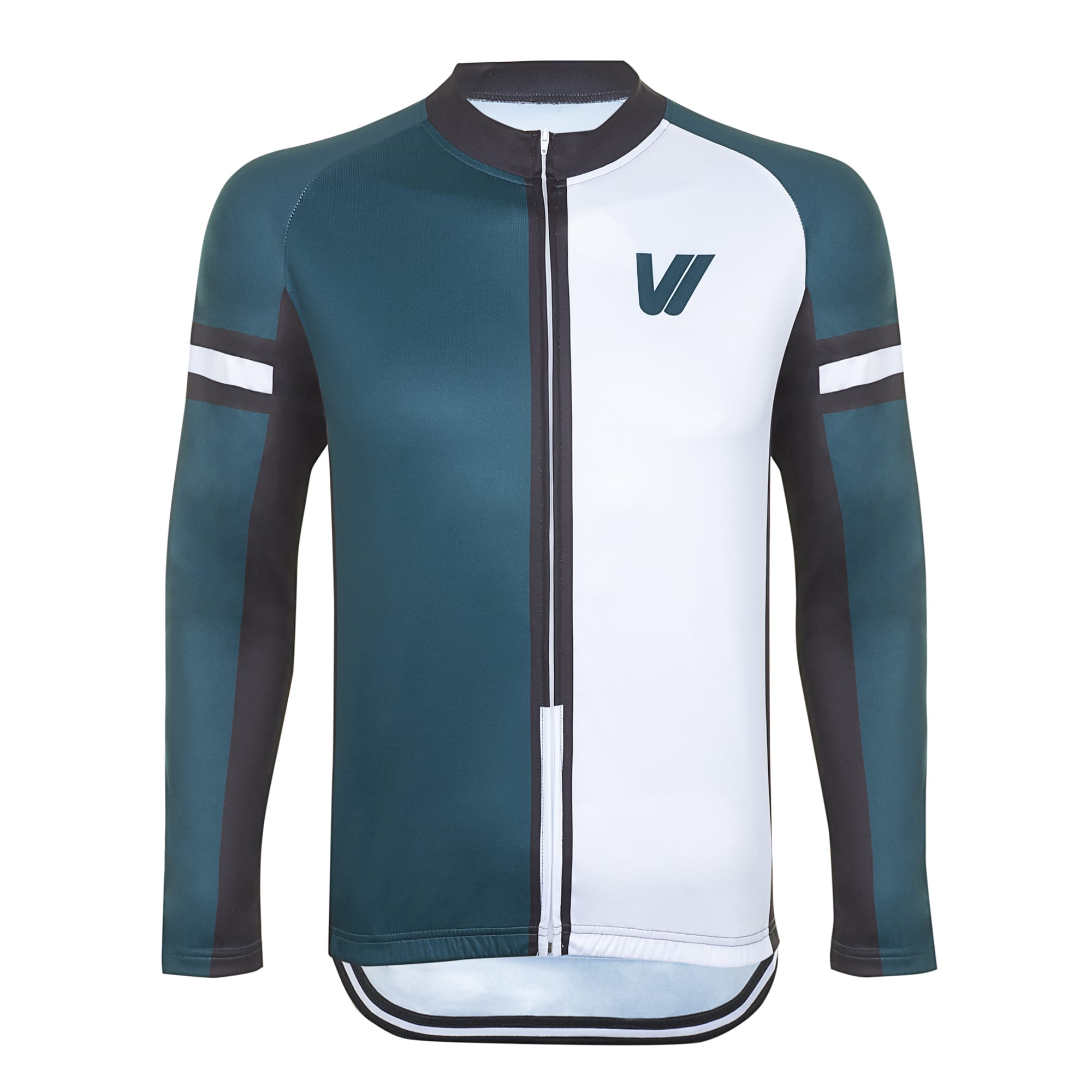 Men's Long Sleeve Half & Half Cycling Jersey - Green/White